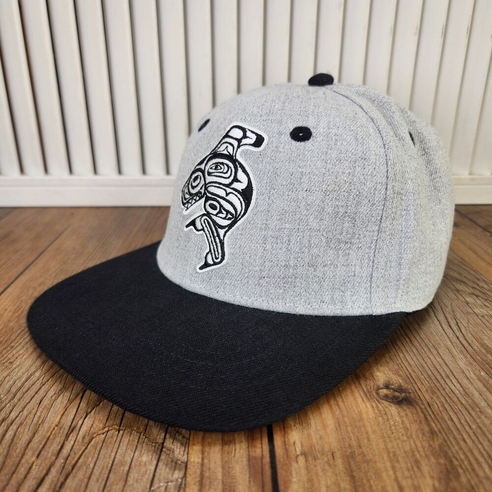Native Northwest Haida First Nations Whale Snapback Hat Gray Black Indigenous